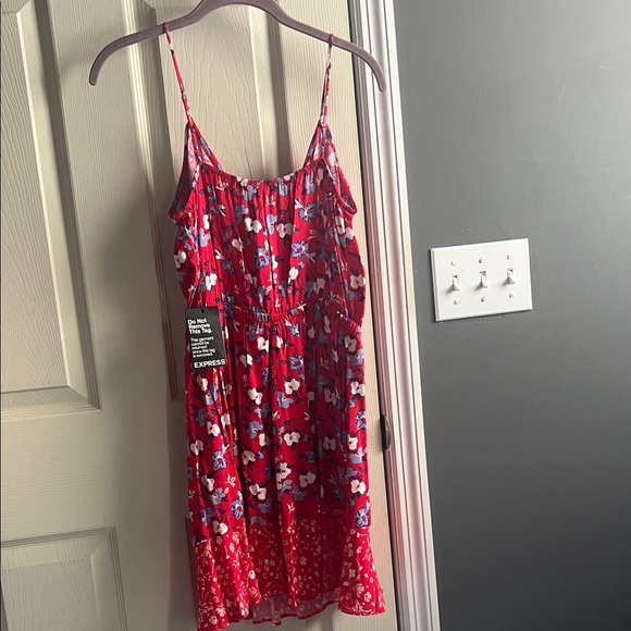 Express Vibrant Red Floral Dress - Picture 4 of 4